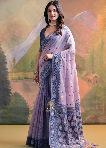 Sweet Purple Woven Cotton Jamdani Saree