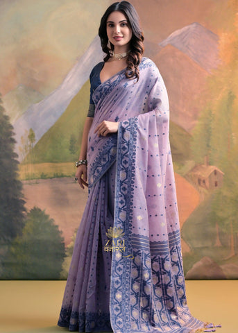 Sweet Purple Woven Cotton Jamdani Saree