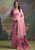 Blush Pink Woven Cotton Silk Saree