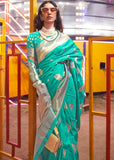 Teal Green Banarasi Woven Soft Silk Saree