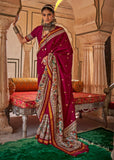 Burgundy Red Madhubani Printed Saree