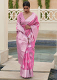 Gajari Pink Banarasi Linen Woven Silk Saree