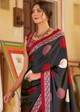 Black And Red Satin Crepe Printed Saree