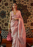 Pearl Pink Woven Banarasi Brocade Silk Saree