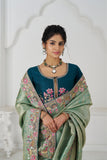Green Luxury Wedding Saree With Multi-Thread Bead Embroidery & Sequin Work