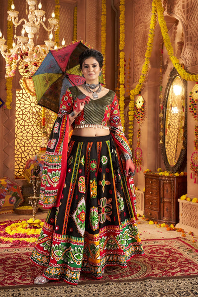 Black Designer Organic Cotton Stylish Navratri Lehenga Choli Set