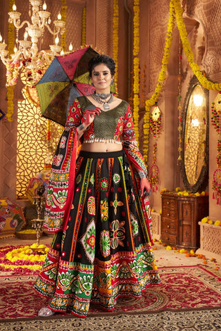Black Designer Organic Cotton Stylish Navratri Lehenga Choli Set