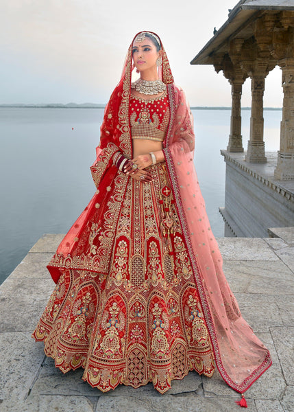 Crimson Red Heavy Embroidered Designer Lehenga