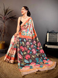 Elegant Pen Kalamkari Ghicha Tussar Saree