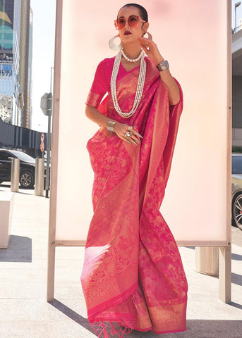 Wedding Pink Woven Banarasi Brocade Silk Saree