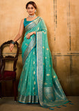 Aqua Green Woven Banarasi Silk Saree