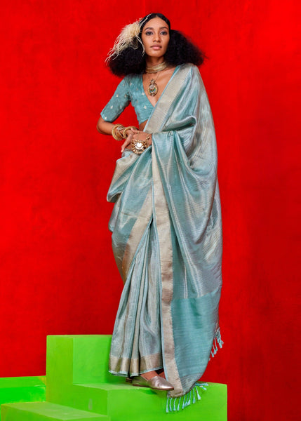 Light Blue Woven Banarasi Tissue Silk Saree
