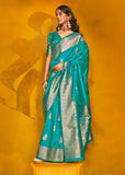 Teal Blue Woven Banarasi Silk Saree