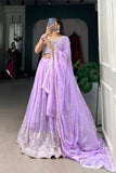 Lavender Georgette Sequins With Thread Embroidery Work Lehenga Choli - women's fashion mart