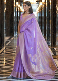 Lilac Purple Woven Banarasi Linen Silk Saree