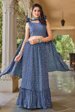 Georgette Metallic Foil Work Blue Grey Stylish Lehenga Choli - women's fashion mart