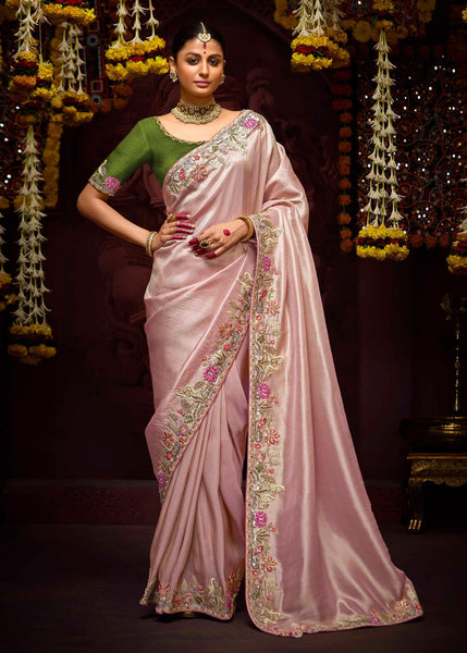 Delight Pink Banarasi Embroidered Designer Silk Saree