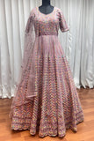 Peach Thread Embroidery With Zarkan Work Gown - women's fashion mart