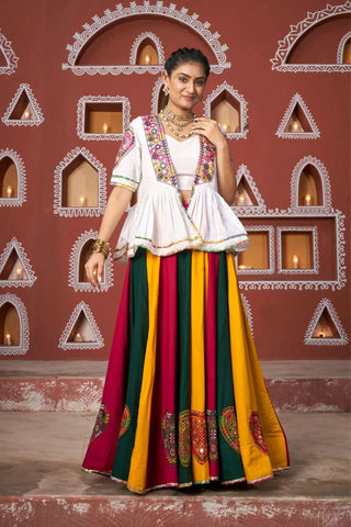 White With Fancy Multi Color Embroidered Work Navratri Lehenga Choli - women's fashion mart