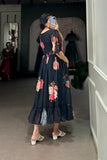 Black Floral Printed Georgette Dress - women's fashion mart