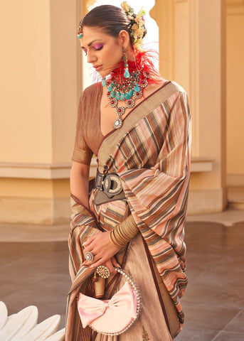 Almond Beige Printed Soft Silk Saree