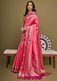 Blush Pink Woven Banarasi Soft Silk Saree