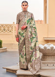 Cream And Beige Floral Printed Soft Silk Saree