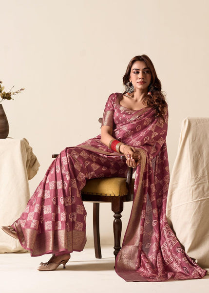 Wine Maroon Printed Soft Silk Saree