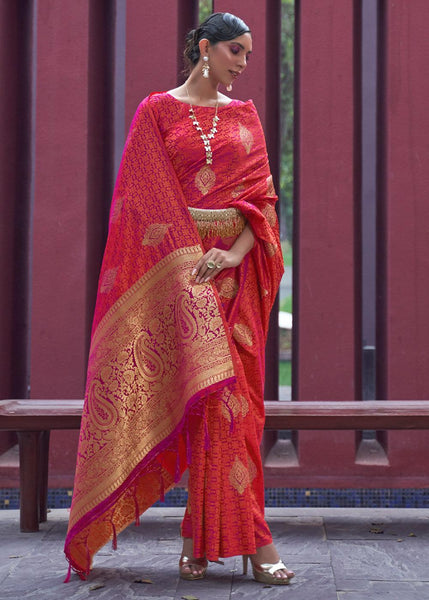Bridal Red Banarasi Woven Satin Silk Saree