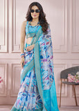 Angel Blue Woven Banarasi Cotton Silk Saree With Digital Print