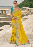Empire Yellow Designer Embroidered Silk Saree