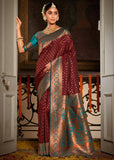 Claret Maroon Woven Banarasi Silk Saree
