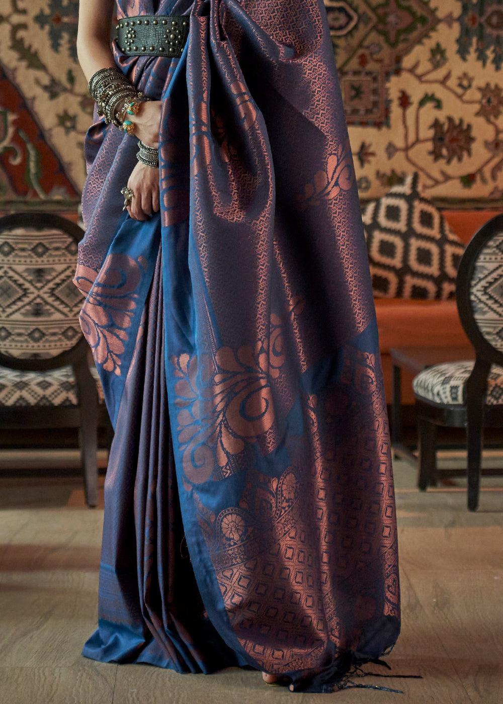 Royal Blue Woven Banarasi Brocade Silk Saree
