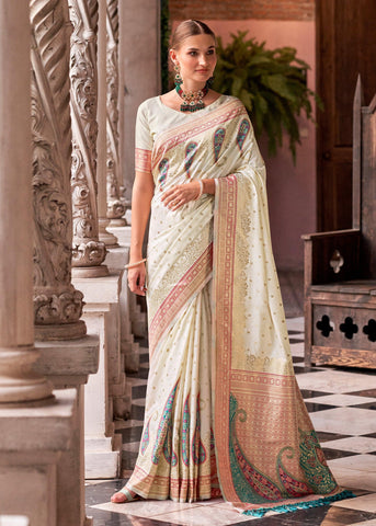 Snow White Woven Soft Silk Saree