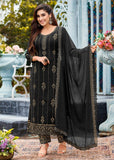 “Exclusive Offer” : Pebble Black Georgette Unstitched Suit Set