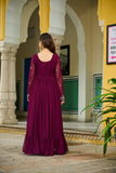 Wine Bloom Elegance The Royal Beaded Designer Gown