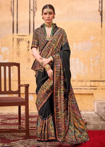 Phantom Black Printed Kashmiri Jamewar Saree