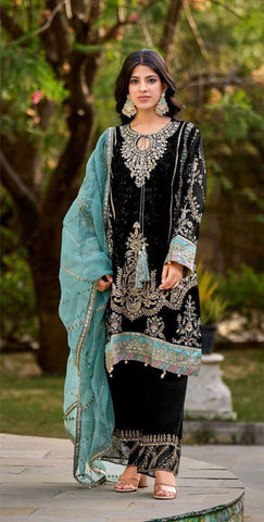 Wonderful Velvet Embroidery Work Black Color Salwar Suit