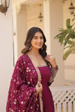 Wine colour embroidery work anarkali suit with dupatta -Designer Suit M / Purple women's fashion mart