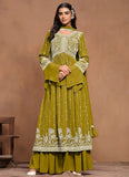 Mesmerizing Olive Green Embroidered Kurta Palazzo Suit - women's fashion mart