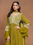 Mesmerizing Olive Green Embroidered Kurta Palazzo Suit - women's fashion mart
