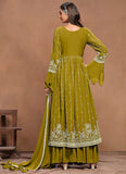 Mesmerizing Olive Green Embroidered Kurta Palazzo Suit - women's fashion mart