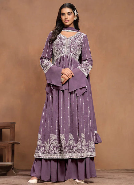 Lustrous Lavender Embroidered Kurta Palazzo Suit - women's fashion mart