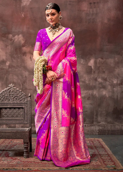 Flawless Purple-Pink Rangkaat Handloom Silk Saree - women's fashion mart
