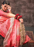Vibrant Peach-Pink Rangkaat Handloom Silk Saree - women's fashion mart