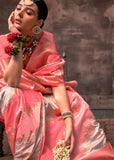 Vibrant Peach-Pink Rangkaat Handloom Silk Saree - women's fashion mart