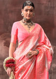 Vibrant Peach-Pink Rangkaat Handloom Silk Saree - women's fashion mart