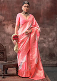Vibrant Peach-Pink Rangkaat Handloom Silk Saree - women's fashion mart