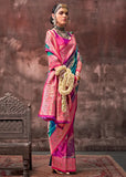 Stunning Blue-Pink Rangkaat Handloom Silk Saree - women's fashion mart
