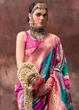 Stunning Blue-Pink Rangkaat Handloom Silk Saree - women's fashion mart